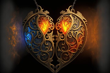 Fototapeta premium Mizpah Couples Necklace for Lovers During Separation, Machine Learning Generated AI Image of a Connected Heart Pendant for Soulmates 