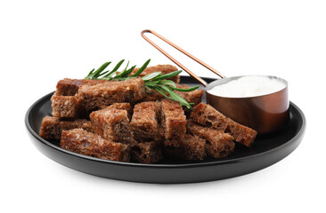 Crispy rusks with rosemary and sauce isolated on white