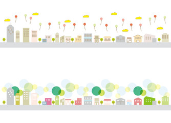 街, 背景, 街並み, 景色, 風景, 建物, 家, 戸建て, 山, ビル, 自然, 雲, 市, 都市, 都会, オフィス, オフィス街, ベクター, イラスト, ライン, 線画, シンプル, おしゃれ