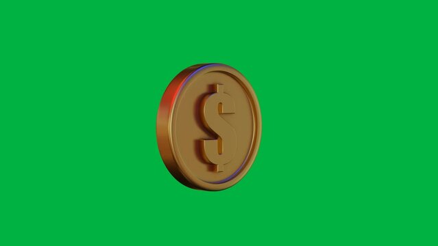 Rotates gold dollar coins on green screen background in high resolution 4k. 3d render