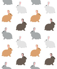 Vector seamless pattern of different color hand drawn flat bunny rabbit isolated on white background