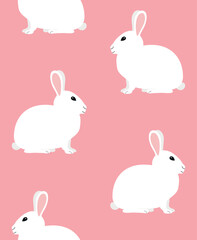 Vector seamless pattern of hand drawn flat bunny rabbit isolated on pink background
