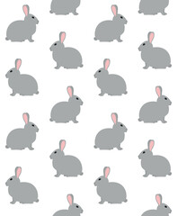Vector seamless pattern of hand drawn flat bunny rabbit isolated on white background