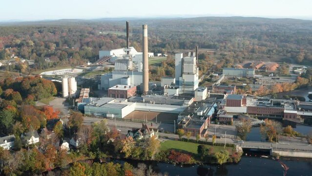 Gorgeous aerial view of the Sappi Paper Mill in Maine