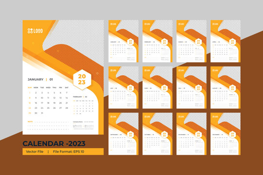 2023 wall Calendar new year vector illustration. The week starts on Monday. Annual calendar 2023 template. Planner 2023 year. English calendar template. corporate Wall calendar in a minimalist style