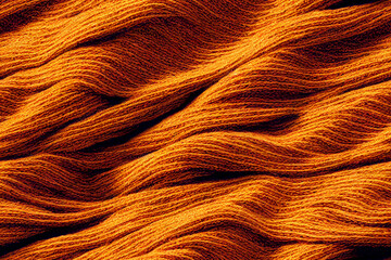 Closeup of Orange Yarn, Pattern Design, Texture, Scarf Material, Macro, Background, Banner, Wallpaper, Generative AI