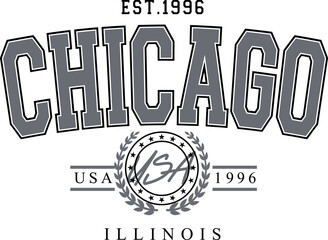 Vector Print Art Of Chicago Usa Illinois Est. 1996 Retro Stamp Old School Style, Classic design, ideal for clothes