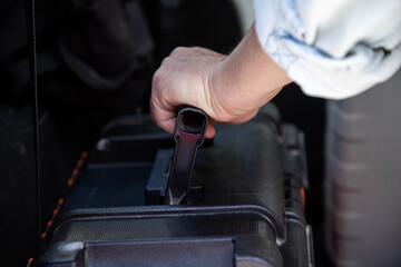 Worker of the construction industry with protection helmet