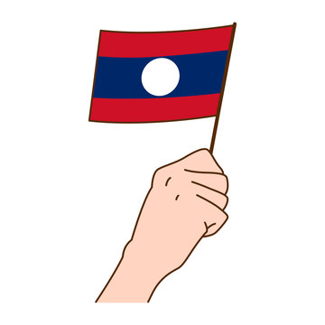 Hand Holding Laos National Flag Illustration. Hand Drawn Style Vector Illustration - EPS 10 Vector