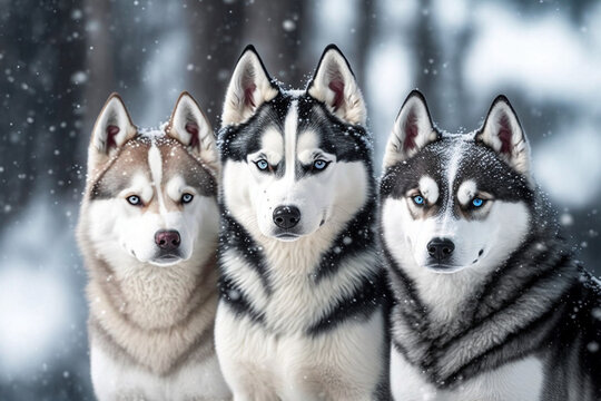 huskies sitting outside in the snow made by generative ai