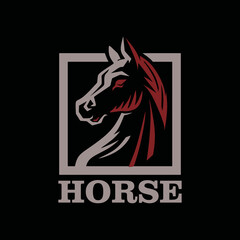 ELEGANT HORSE HEAD LOGO, silhouette of smart horse in rectangle vector illusttrations