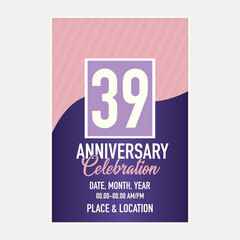 Vector 39th years anniversary vector invitation card. template of invitational for print design.
