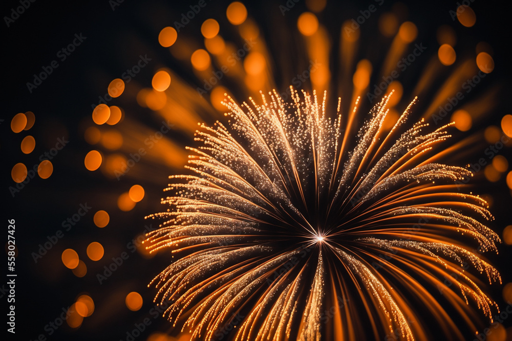 Wall mural isolated firework exploding in pitch black sky made by generative ai