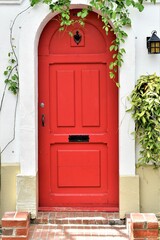 Fototapeta na wymiar red door in the village