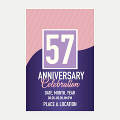 Vector 57th years anniversary vector invitation card. template of invitational for print design.

