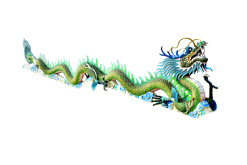 Auspicious signs of life. Green dragon statue soar into the sky., Chinese New Year. White background. (png)