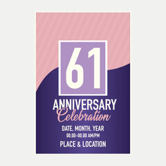 Vector 61th years anniversary vector invitation card. template of invitational for print design.
