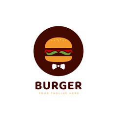 mister burger logo template with lettuce mustache and butterfly tie vector icon concept