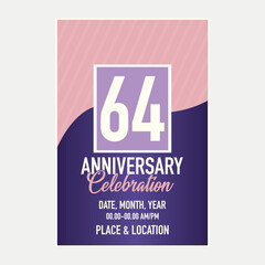 Vector 64th years anniversary vector invitation card. template of invitational for print design.
