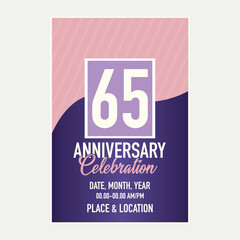 Vector 65th years anniversary vector invitation card. template of invitational for print design.
