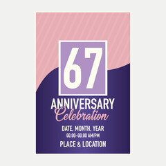 Vector 67th years anniversary vector invitation card. template of invitational for print design.
