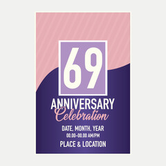 Vector 69th years anniversary vector invitation card. template of invitational for print design.
