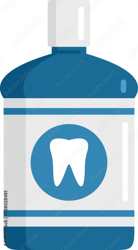 Sticker care mouthwash icon flat vector. clean product. bottle mint isolated