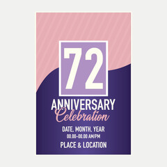 Vector 72nd years anniversary vector invitation card. template of invitational for print design.

