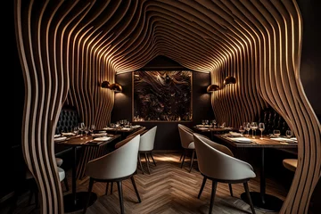 Behangcirkel Alaska in January 2020, Barcelona, Spain With hardwood walls and ceramic floors, this restaurant is opulent and contemporary. design of restaurants. Generative AI © 2rogan