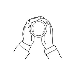 hand holding a cup of coffee icon, line art of hand holding a cup of coffee