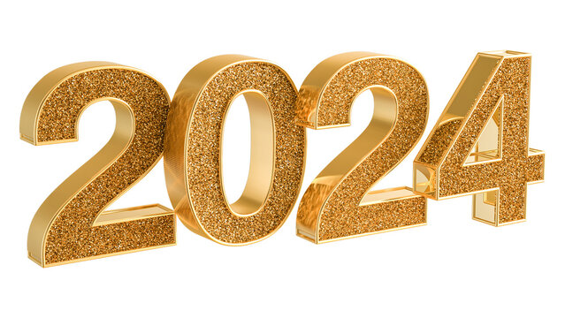 happy new year 2024 3d gold modern number with generative AI