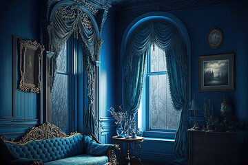 Traditional blue room. Generative AI