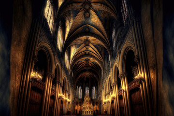 The interiors and architectural aspects of the Notre Dame des Victoires church in Paris, France, on March 18, 2014. Generative AI