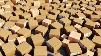 Cardboard boxes, Paper parcel boxes on top view on ground Flat lat. 3D Render. Business ecommerce logistic concept idea.