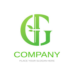 Bamboo G letter or alphabet vector logo template. This logo with symbol and leaf. Green color and suitable for business and culture of china.