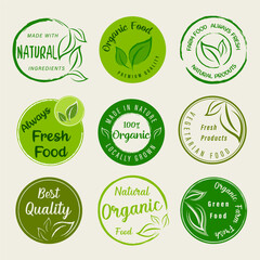 Organic food, natural product and healthy life logo, stickers and badges.