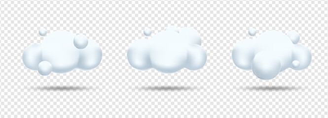 3d fluffy white clouds without background, 3d realistic clouds collection vector illustration
