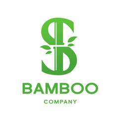 Fototapeta premium Bamboo S letter or alphabet vector logo template. This logo with symbol and leaf. Green color and suitable for business and culture of china.
