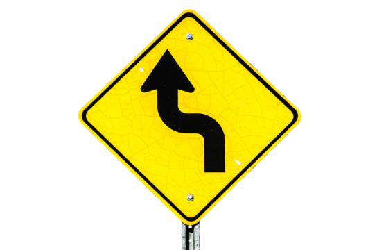 Traffic sign: warning sign on the left curve means the way ahead is a left curve.