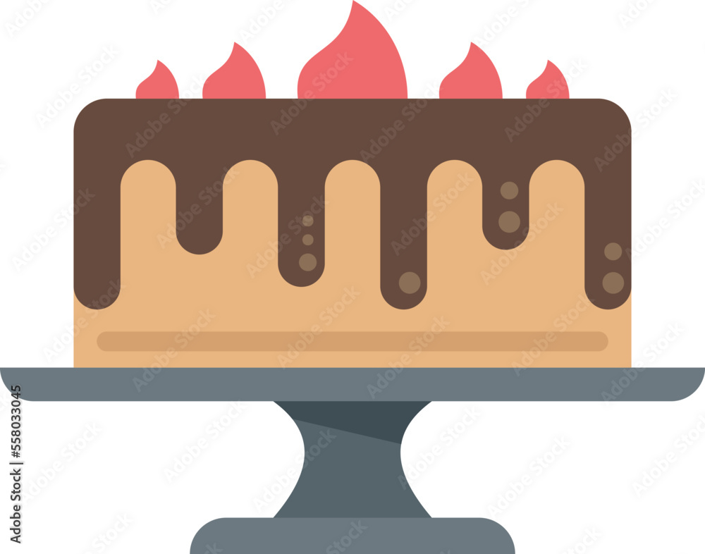 Poster Cake chocolate icon flat vector. Delicious slice. Food cream isolated