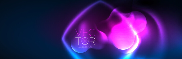 Glowing neon lights abstract shapes composition. Magic energy concept. Template for wallpaper, banner, background or landing