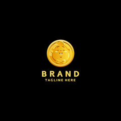 Fototapeta premium Boys Gold Coin Logo Design. Gold Coin With Happy Boy Motive Logo Design.