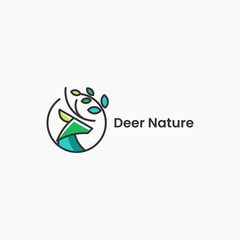 Vector Logo Illustration Deer Nature Simple Mascot Style.