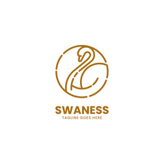 Vector Logo Illustration Swan Line Art Style.