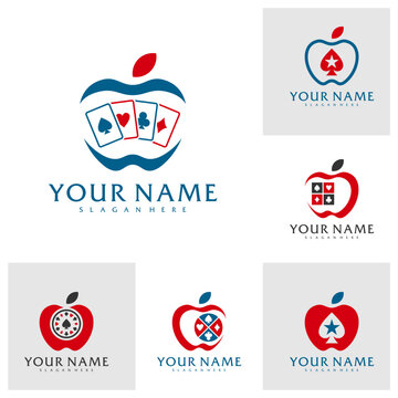 Set of Apple Poker logo vector template, Creative Poker logo design concepts