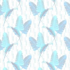 Blue Palm leaves seamless pattern. Hand drawn digital pattern. Tropical leaves. Exotic illustration on white background.	