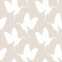 White Palm leaves seamless pattern. Hand drawn digital pattern. Tropical leaves. Exotic illustration on sepia background.	