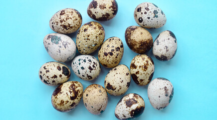 Top view of quail eggs. High protein rich food.
