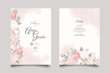 Fototapeta na wymiar Elegant wedding invitation card with beautiful floral and leaves template Premium Vector