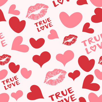 seamless pattern love heart icon, lips in pink background vector illustrations EPS10